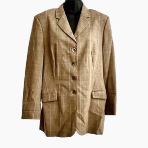 PIAZZA Sempione Womens Blazer 44/8 Brown & Blue Plaid Lined Shoulder Pads Wool